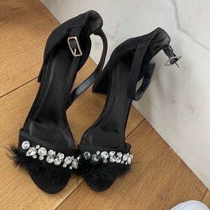 Black Rhinestone Block Heels
